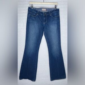 Paige Laurel Canyon Jeans Women Size P30 Blue Denim Bootcut Stretch Distress